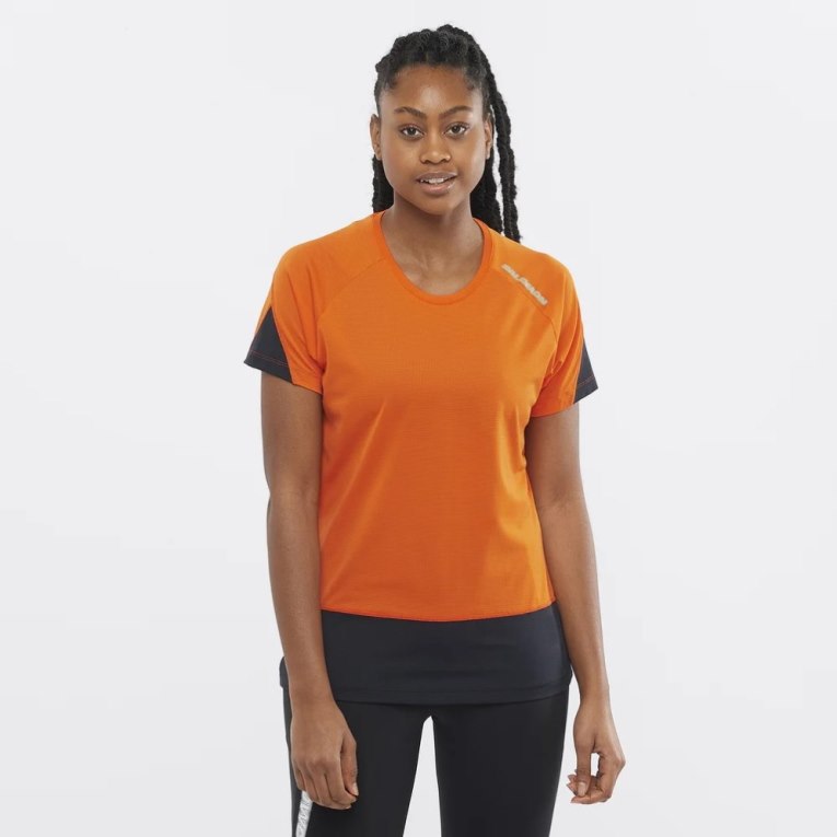 Camiseta Salomon Cross Run Corta Sleeve Mujer Naranjas | MX ULVX465